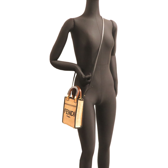 Fendi Sunshine Shopper Mini Women's Shoulder Bag 8BS051 Raffia Beige - Picture 8 of 10